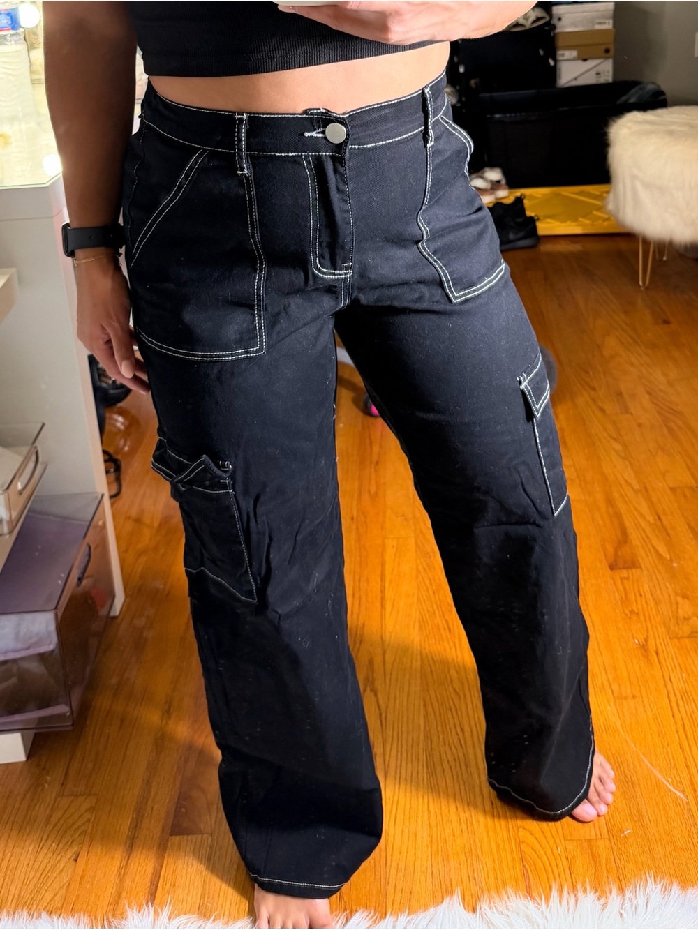 BLACK AND WHITE WIDE LEG JEANS